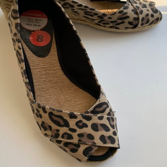 Lauren Ralph Lauren Women's 8B Brown Leopard Espadrille Wedge Heels Peep Toe - Picture 2 of 6